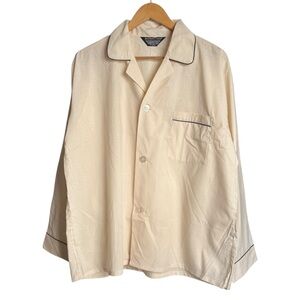 Botany 500 Men’s Vintage Pajama Top Large Beige Cotton Blend Piped Sleep Shirt